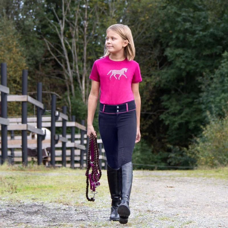 Horze Kids' Daniela Full Seat Breeches - Dark Navy/Cactus Flower Purple 3 Horze Kids' Daniela Full Seat Breeches - Dark Navy/Cactus Flower Purple