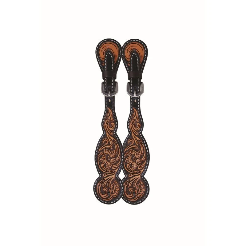 Western Rawhide Jim Taylor Performance Floral Tear Drop Spur Straps - Two Tone Brown 3 Western Rawhide Jim Taylor Performance Floral Tear Drop Spur Straps - Two Tone Brown