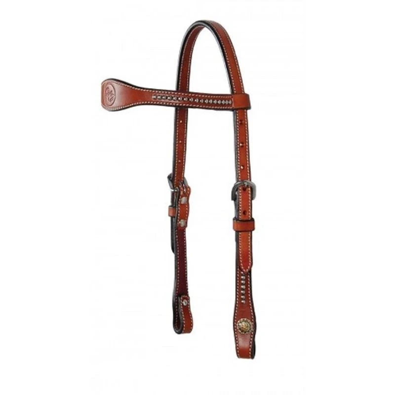 Western Rawhide Dee Butterfield Short Cheek Browband Headstall With Dots - Chestnut 3 Western Rawhide Dee Butterfield Short Cheek Browband Headstall With Dots - Chestnut
