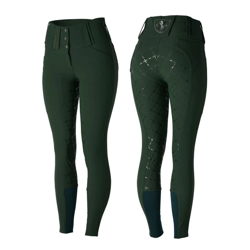 Horze Women's Desiree High Waist Full Seat Breeches - Mountain View Green 3 Horze Women's Desiree High Waist Full Seat Breeches - Mountain View Green