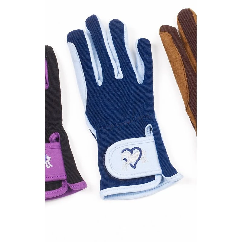 Ovation Kids' Hearts & Horses Gloves - Sky Blue/Navy Trim 4 Ovation Kids' Hearts & Horses Gloves - Sky Blue/Navy Trim - Image 2
