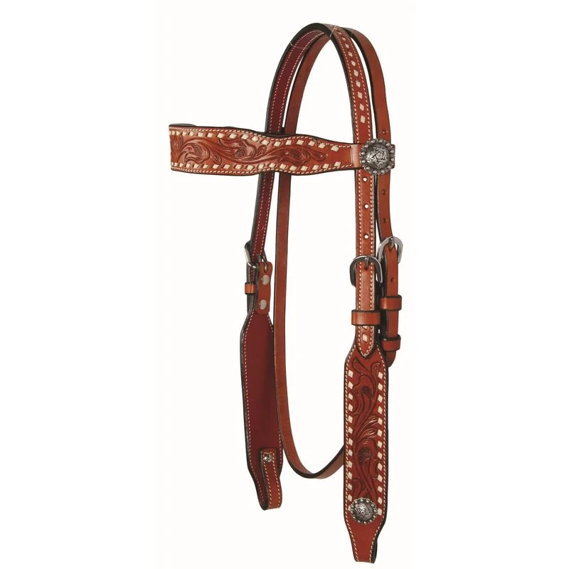 Western Rawhide Country Legend Buckstitch And Flower Browband Headstall - Chestnut 3 Western Rawhide Country Legend Buckstitch And Flower Browband Headstall - Chestnut