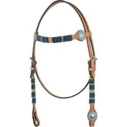 Western Rawhide Turquoise Beads Browband Headstall - Golden Tan