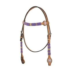 Western Rawhide Pink/Crystal Browband Headstall - Golden Tan