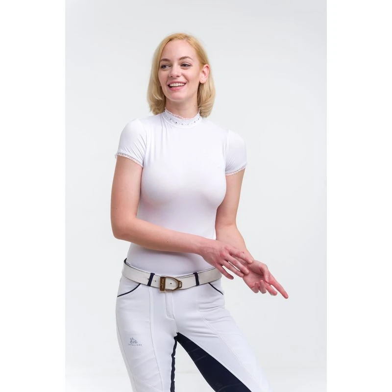 Cavalliera Women's Crystal Short Sleeve Show Shirt - White 3 Cavalliera Women's Crystal Short Sleeve Show Shirt - White