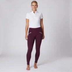 Horze Women's Enora Winter Full Seat Tights W/Shiny Zippers - Dark Red -Equestrian Supplies Shop 476351 800 800