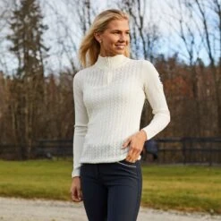 B Vertigo Women's Ruth Knitted 1/4 Zip Sweater - Egret White -Equestrian Supplies Shop 476908 800 800
