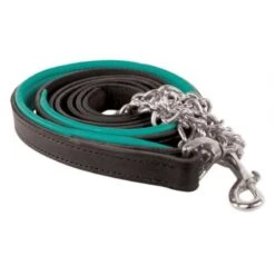 Perri's Padded Leather Lead W/Chain - Black/Turquoise/Stainless