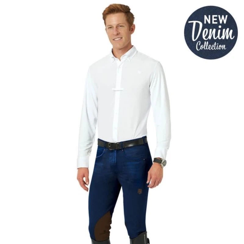 Romfh Men's Argento Denim 5 Pocket Knee Patch Euro Seat Breeches - Classic Dark Denim 3 Romfh Men's Argento Denim 5 Pocket Knee Patch Euro Seat Breeches - Classic Dark Denim