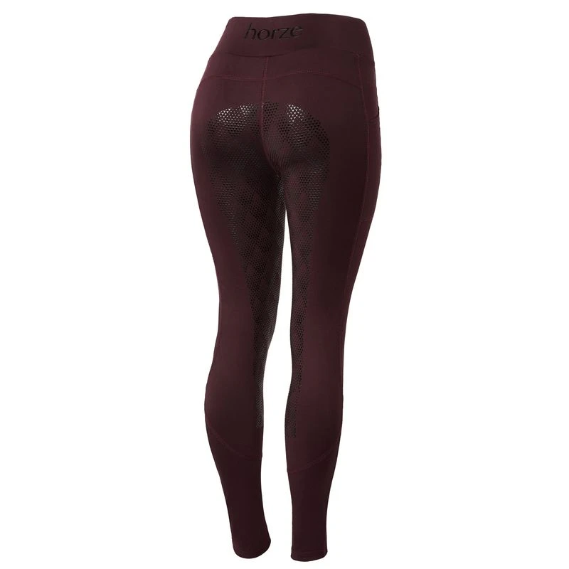 Horze Women's High Waist Full Seat Tights W/Phone Pocket - Maroon Dark Red 3 Horze Women's High Waist Full Seat Tights W/Phone Pocket - Maroon Dark Red