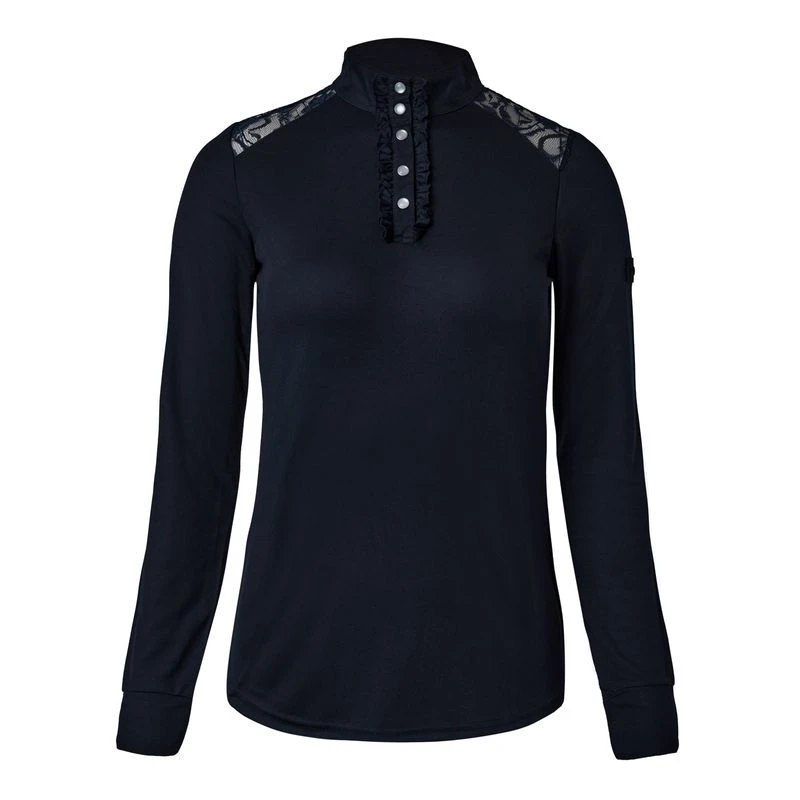 Horze Women's Sianna Long Sleeved Show Shirt W/ Lace Shoulders - Dark Navy 3 Horze Women's Sianna Long Sleeved Show Shirt W/ Lace Shoulders - Dark Navy