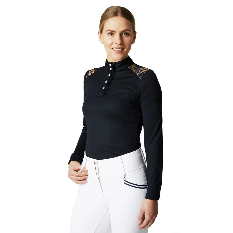 Horze Women's Sianna Long Sleeved Show Shirt W/ Lace Shoulders - Dark Navy 5 Horze Women's Sianna Long Sleeved Show Shirt W/ Lace Shoulders - Dark Navy - Image 3