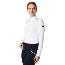 Horze Women's Sianna Long Sleeved Show Shirt W/ Lace Shoulders - White -Equestrian Supplies Shop 532553 800 800