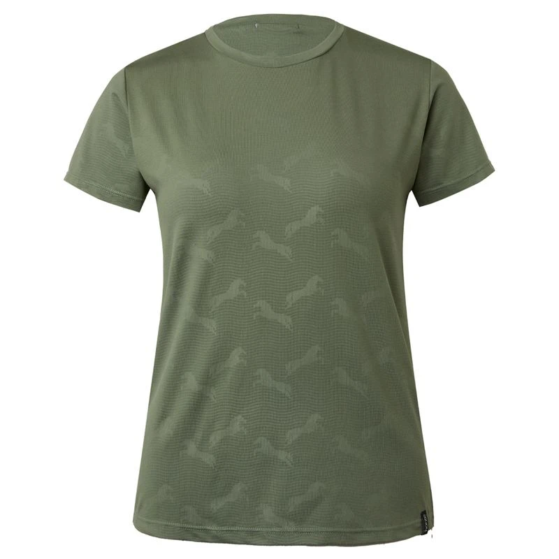 Horze Women's Nina Technical T-Shirt W/Horse Prints - Olivine Green 3 Horze Women's Nina Technical T-Shirt W/Horse Prints - Olivine Green