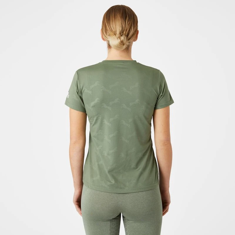 Horze Women's Nina Technical T-Shirt W/Horse Prints - Olivine Green 6 Horze Women's Nina Technical T-Shirt W/Horse Prints - Olivine Green - Image 4