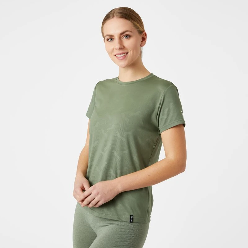 Horze Women's Nina Technical T-Shirt W/Horse Prints - Olivine Green 7 Horze Women's Nina Technical T-Shirt W/Horse Prints - Olivine Green - Image 5