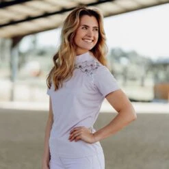 Horze Women's Kaitlin Short Sleeved Performance Shirt W/ Flower Print - Orchid Hush -Equestrian Supplies Shop 543348 800 800