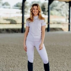 Horze Women's Kaitlin Short Sleeved Performance Shirt W/ Flower Print - Orchid Hush -Equestrian Supplies Shop 543349 800 800