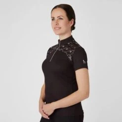 Horze Women's Kaitlin Short Sleeved Performance Shirt W/ Flower Print - After Dark Brown -Equestrian Supplies Shop 543517 800 800