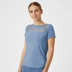 B Vertigo Women's Natalia Boat Neck Shirt W/Lace Detail - Infinity Blue -Equestrian Supplies Shop 543882 800 800
