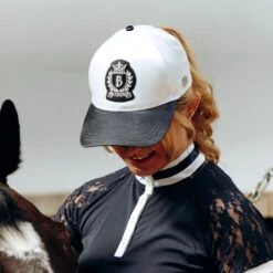 B Vertigo Women's Satin Cap - White/Dark Navy -Equestrian Supplies Shop 544385 800 800