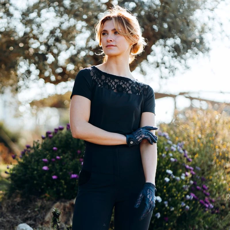 B Vertigo Women's Cooling Lace Riding Gloves - Dark Navy 5 B Vertigo Women's Cooling Lace Riding Gloves - Dark Navy - Image 3