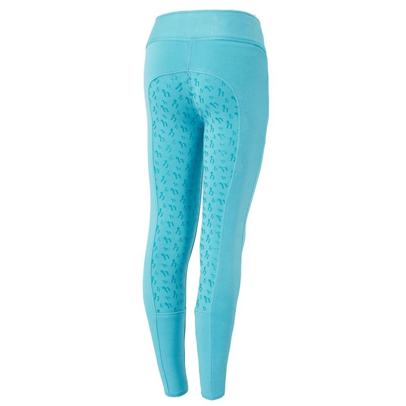 Horze Kids' Marlee Pull-on Full Seat Tights W/Contrast Stitching - Aqua Blue 6 Horze Kids' Marlee Pull-on Full Seat Tights W/Contrast Stitching - Aqua Blue - Image 4