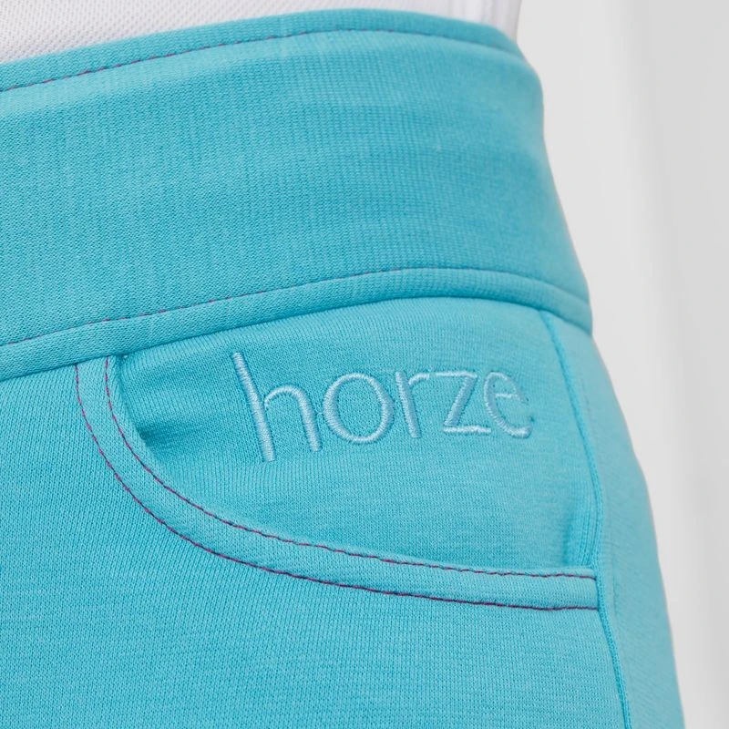 Horze Kids' Marlee Pull-on Full Seat Tights W/Contrast Stitching - Aqua Blue 7 Horze Kids' Marlee Pull-on Full Seat Tights W/Contrast Stitching - Aqua Blue - Image 5