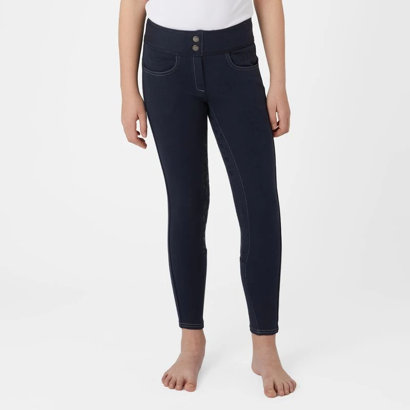 Horze Kids' Marlee Pull-on Full Seat Tights W/Contrast Stitching - Dress Dark Blue 3 Horze Kids' Marlee Pull-on Full Seat Tights W/Contrast Stitching - Dress Dark Blue