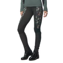 Kerrits Women's Flow Rise Knee Patch Performance Tights - Black/Black Winter Bloom -Equestrian Supplies Shop 567394 800 800