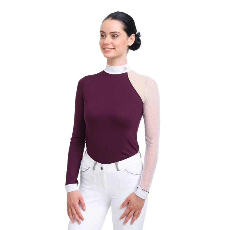 Cavalliera Women's Modern Dame Long Sleeve Show Shirt - Burgundy/White/Burgundy 3 Cavalliera Women's Modern Dame Long Sleeve Show Shirt - Burgundy/White/Burgundy
