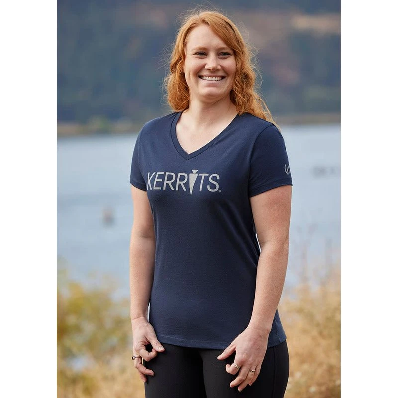 Kerrits Women's Logo V-Neck Tee - Navy/Pewter 5 Kerrits Women's Logo V-Neck Tee - Navy/Pewter - Image 3