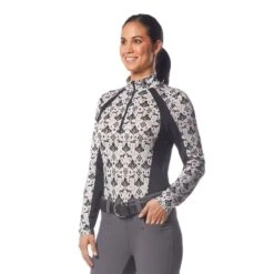 Kerrits Women's Always Cool Print Ice Fil Long Sleeve Shirt - Tan Painted Horse/Black -Equestrian Supplies Shop 609762 800 800