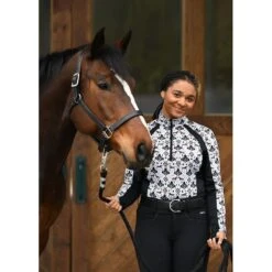 Kerrits Women's Always Cool Print Ice Fil Long Sleeve Shirt - Tan Painted Horse/Black -Equestrian Supplies Shop 609764 800 800