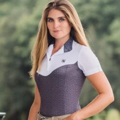 Romfh Women's Infinity Short Sleeve Show Shirt - White/Dark Grey Lucky Shoes 5 Romfh Women's Infinity Short Sleeve Show Shirt - White/Dark Grey Lucky Shoes -Equestrian Supplies Shop 615314 800 800