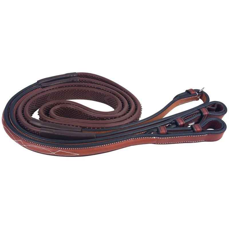 M. Toulouse Platinum Raised Rubber Reins - Cognac 3 M. Toulouse Platinum Raised Rubber Reins - Cognac