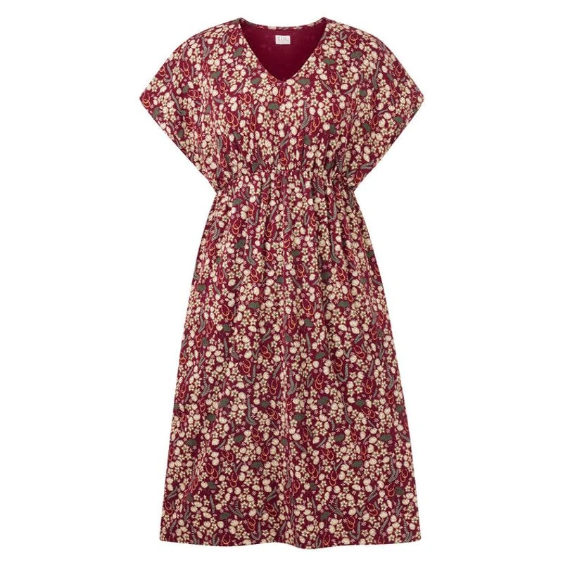 EQL Women's Inspired V-Neck Dress - Sangria Hoofprint Meadow 3 EQL Women's Inspired V-Neck Dress - Sangria Hoofprint Meadow