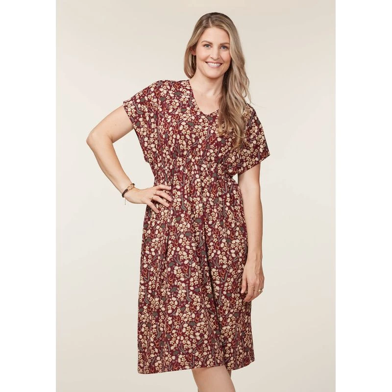 EQL Women's Inspired V-Neck Dress - Sangria Hoofprint Meadow 4 EQL Women's Inspired V-Neck Dress - Sangria Hoofprint Meadow - Image 2