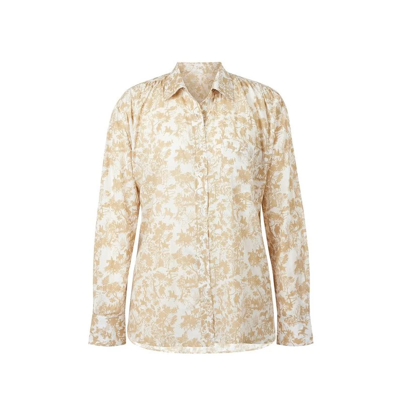EQL Women's Soft Touch Print Button Up Shirt - Latte Countryside 3 EQL Women's Soft Touch Print Button Up Shirt - Latte Countryside