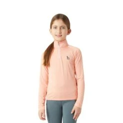 Horze Kids' Lola Long Sleeved Half Zip Tech Shirt - Shrimp Pink -Equestrian Supplies Shop 650981 800 800