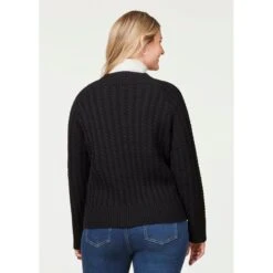 EQL Women's Brittany Cable Knit V-Neck Sweater - Black -Equestrian Supplies Shop 694380 800 800
