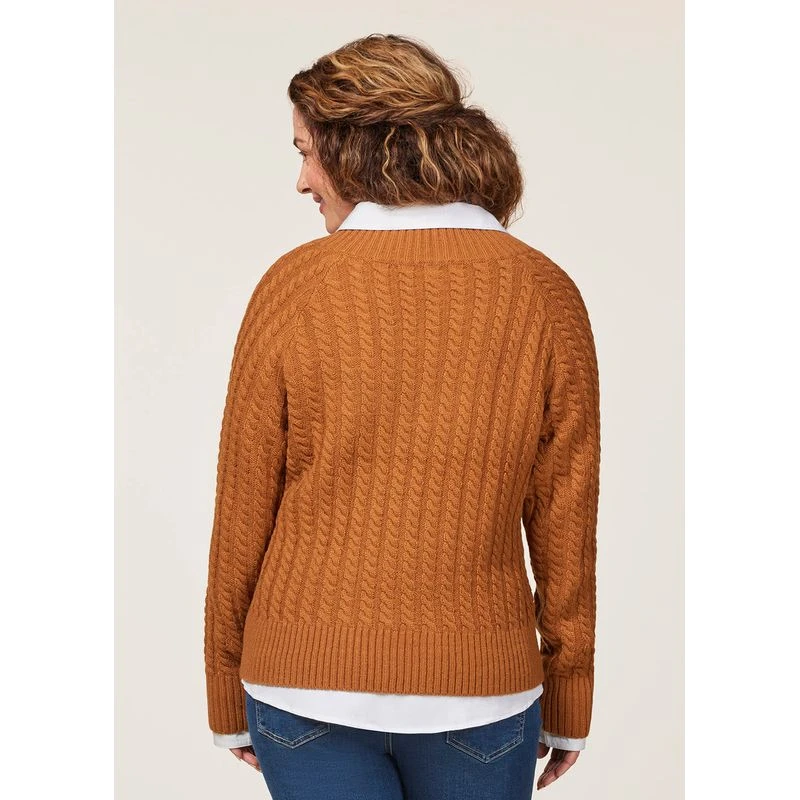 EQL Women's Brittany Cable Knit V-Neck Sweater - Spice 5 EQL Women's Brittany Cable Knit V-Neck Sweater - Spice - Image 3