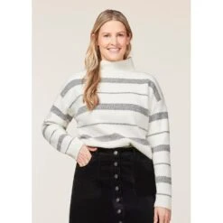 EQL Women's Railway Stripe Sweater - Soft White/Black -Equestrian Supplies Shop 694414 800 800