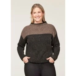 EQL Women's Funnel Neck Herringbone Sweater - Truffle -Equestrian Supplies Shop 694739 800 800