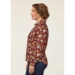 EQL Women's Ruched Button Front Long Sleeve Shirt - Sangria Snaffle Floral -Equestrian Supplies Shop 698681 800 800