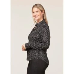 EQL Women's Ruched Button Front Long Sleeve Shirt - Black Mixed Bits -Equestrian Supplies Shop 698716 800 800