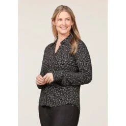 EQL Women's Ruched Button Front Long Sleeve Shirt - Black Mixed Bits -Equestrian Supplies Shop 698717 800 800