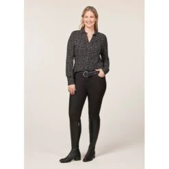 EQL Women's Ruched Button Front Long Sleeve Shirt - Black Mixed Bits -Equestrian Supplies Shop 698718 800 800