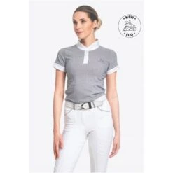 Cavalliera Women's Universe Short Sleeve Show Shirt - White/Black Microstripe -Equestrian Supplies Shop 712589 800 800