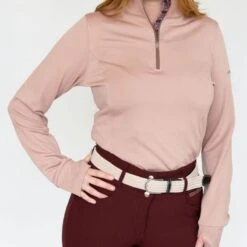 Romfh Women's Aachen Mock Zip Long Sleeve Shirt - Cowboy Pink/Mahogany